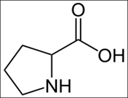 Figura 2 - Molécula representativa de prolina, um dos principais aminoácidos utilizados na agricultura. Disponível em:  https://stringfixer.com/pt/Prolyl.