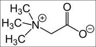 Figura 5 – Estrutura molecular da glicina-betaína. Disponível em: https://www.fciencias.com/2015/10/29/glicina-betaina-molecula-da-semana/.